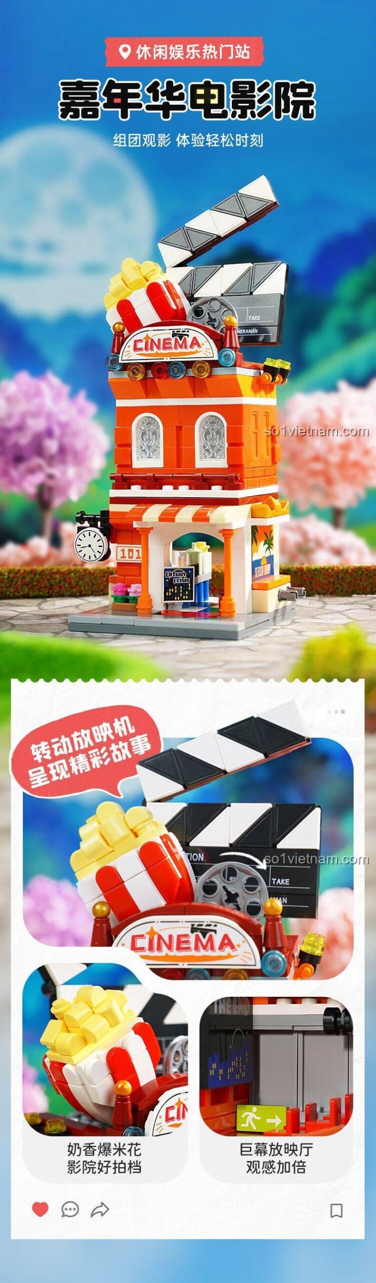 Chi tiết mô hình Rạp Chiếu Phim Lễ Hội Carnival Keeppley K28031, đồ chơi lắp ráp cho bé 6 tuổi