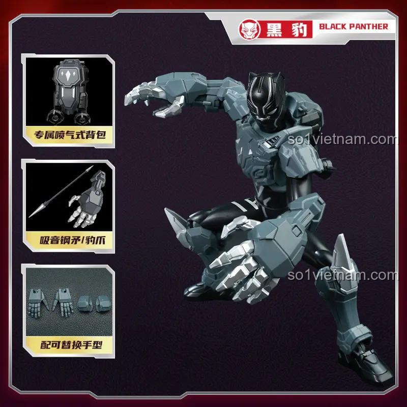 Mô hình Black Panther Keeppley Marvel 73073 với khớp nối linh hoạt, phụ kiện đi kèm, chất liệu kim loại sơn, đồ chơi lắp ghép siêu anh hùng Marvel cho bé trai 8 tuổi