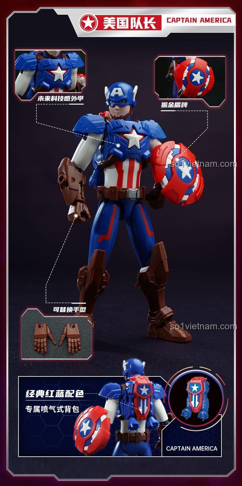 Mô hình Thor Keeppley Marvel 73074 với khớp nối linh hoạt, phụ kiện đi kèm, chất liệu kim loại sơn, đồ chơi lắp ghép siêu anh hùng Marvel cho bé trai 8 tuổi