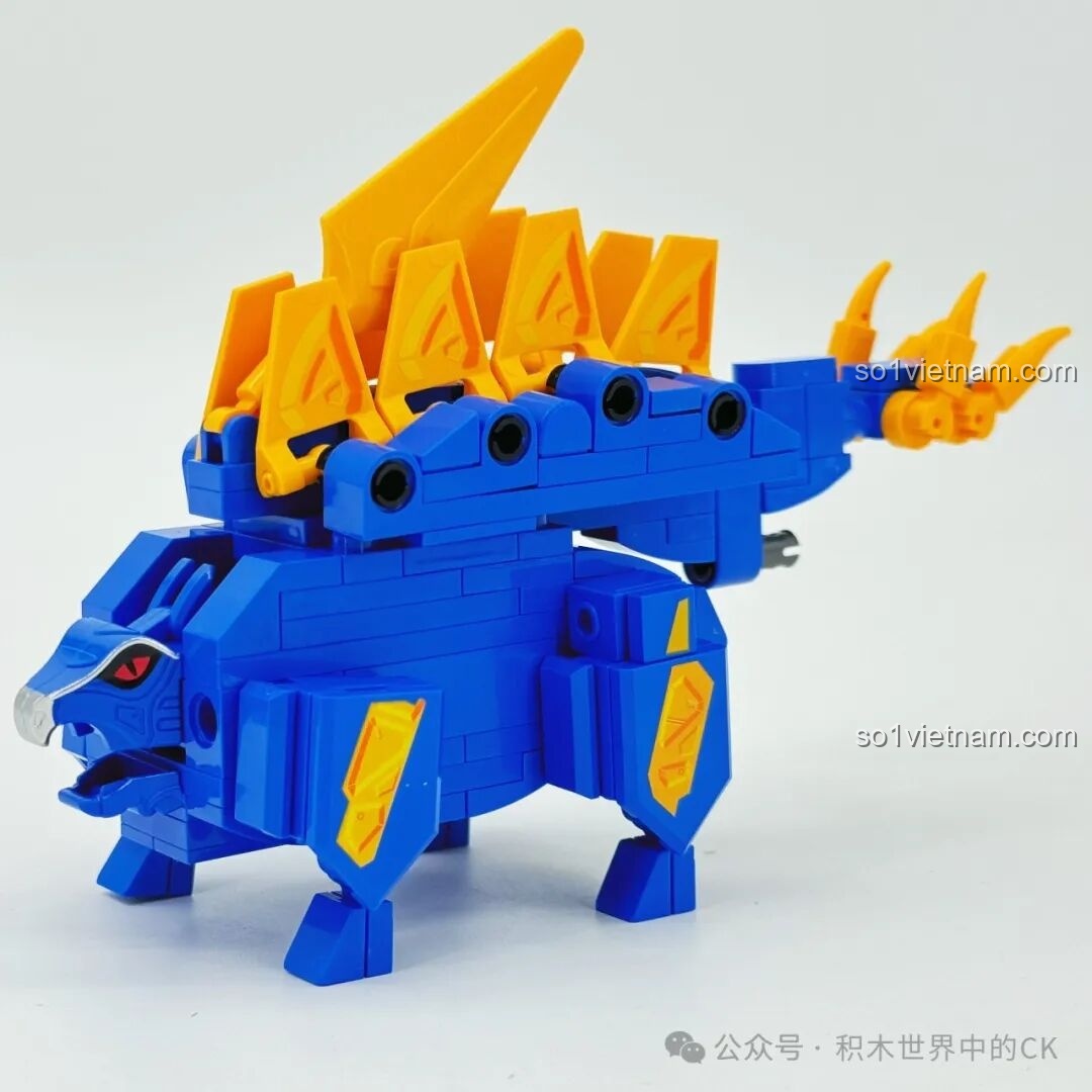 Mô hình Keeppley Kiếm Châm Long 82002 đã hoàn chỉnh ở dạng khủng long, màu xanh dương.