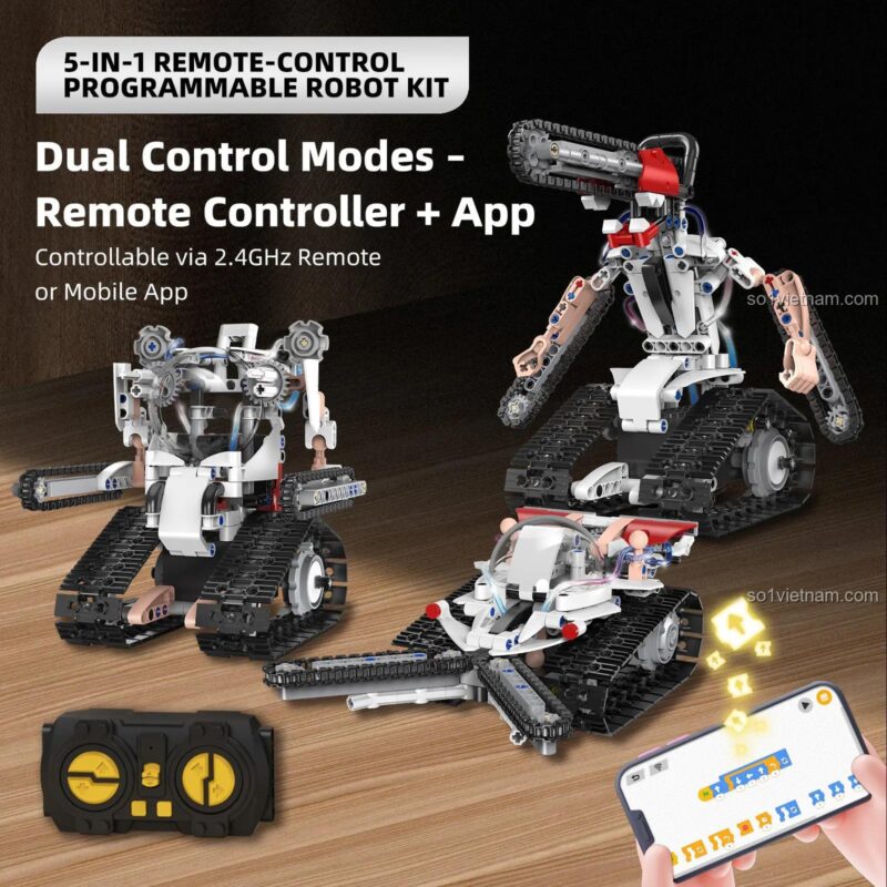 Đồ chơi mô hình Robot Biến Hình Điều Khiển Từ Xa KeeYee World K96169, đồ chơi lắp ráp có lập trình qua app điện thoại, phù hợp bé trai 6 tuổi.