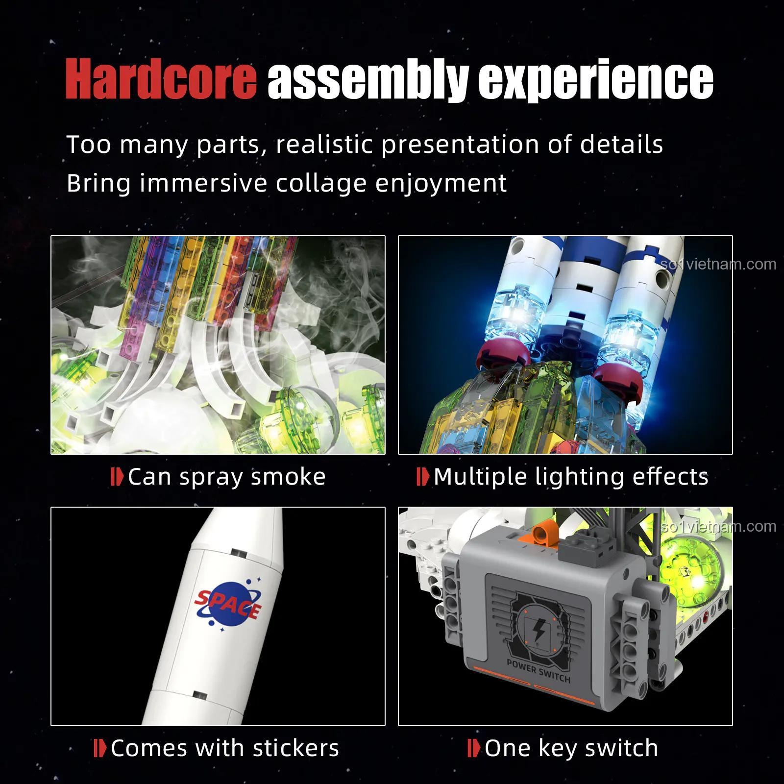 Bộ lắp ghép Tên lửa Zero Gravity KeeYee World K96171 với tính năng phun khói và đèn LED, đồ chơi mô hình cho bé trai 6 tuổi.