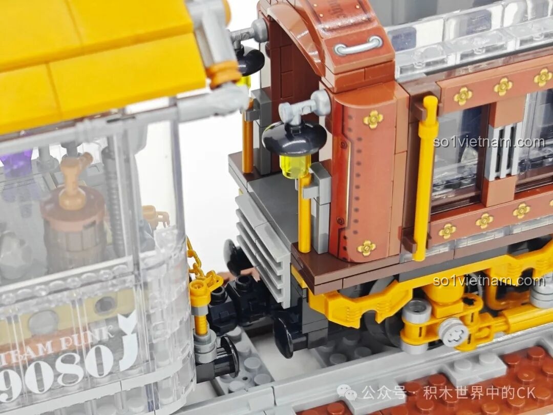 Chi tiết khớp nối giữa đầu tàu và toa chở than của mô hình Tàu Hỏa Steampunk ZHEGAO 958016.