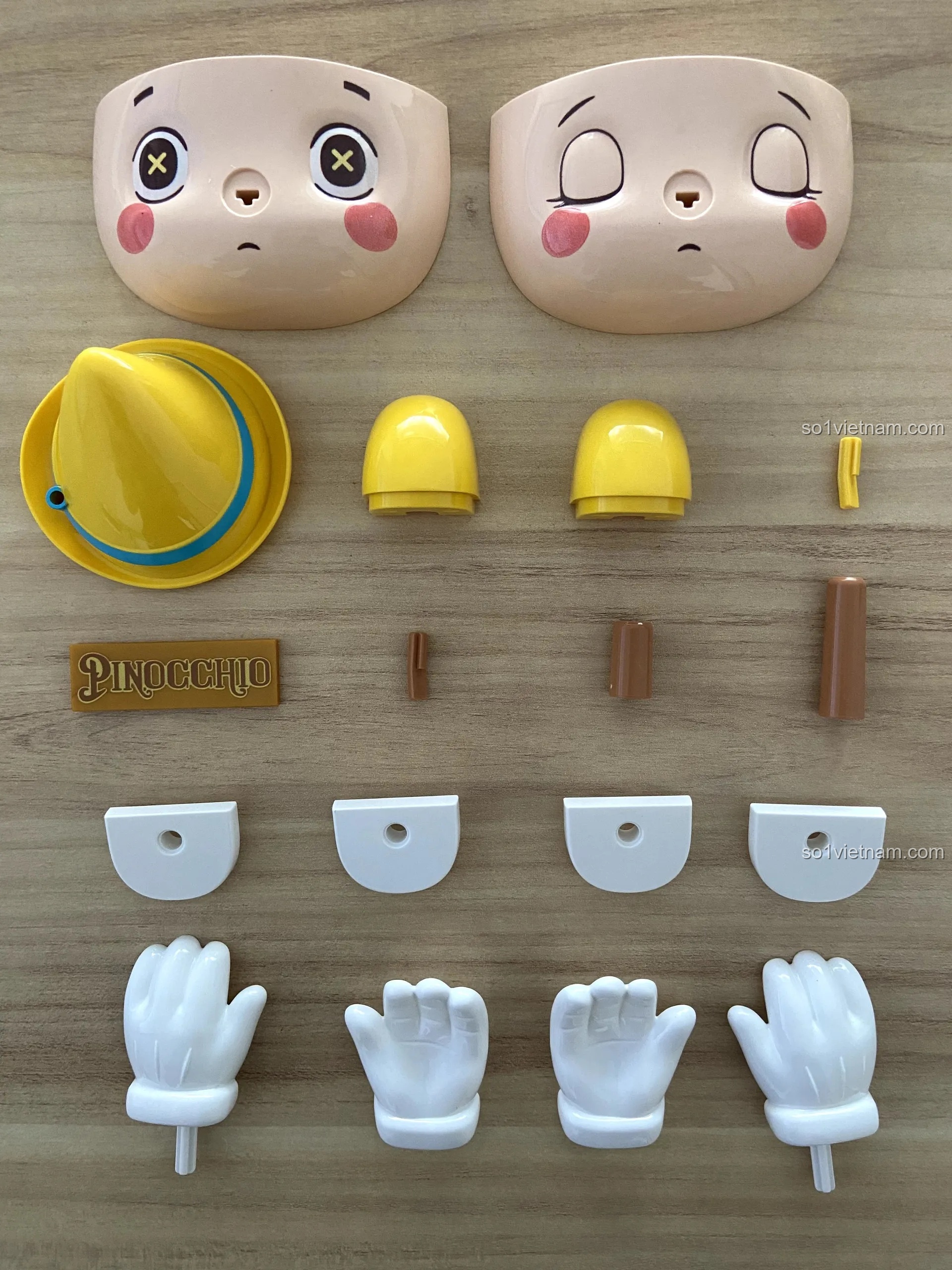 Các khuôn mặt và mũi dài/ngắn thay thế cho mô hình Pinocchio Wekki 6186, tạo nhiều biểu cảm.