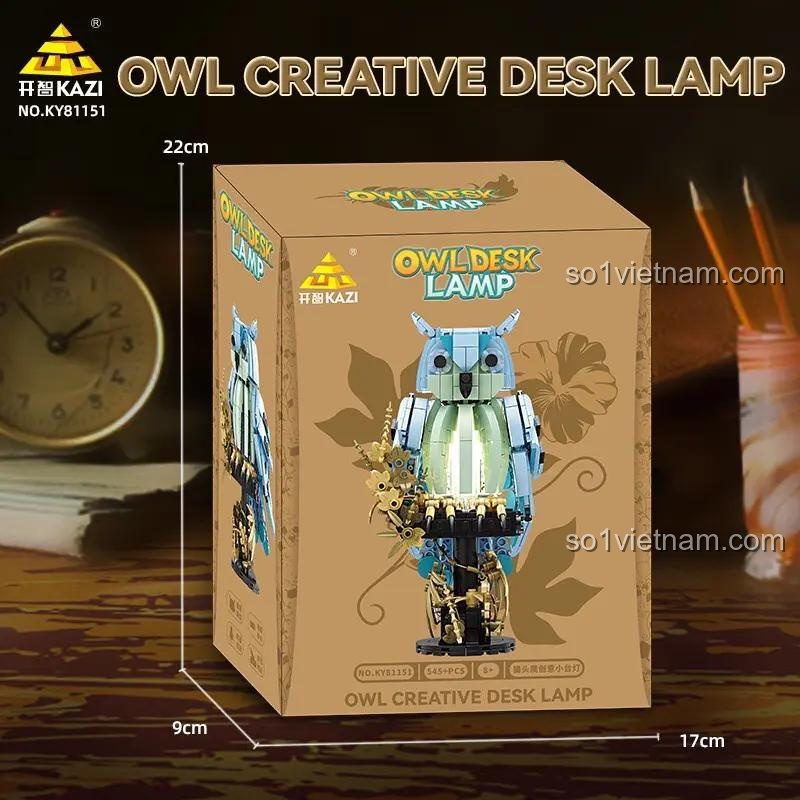 Kích thước hộp đèn bàn cú mèo KAZI KY81151, bộ đồ chơi 545 mảnh