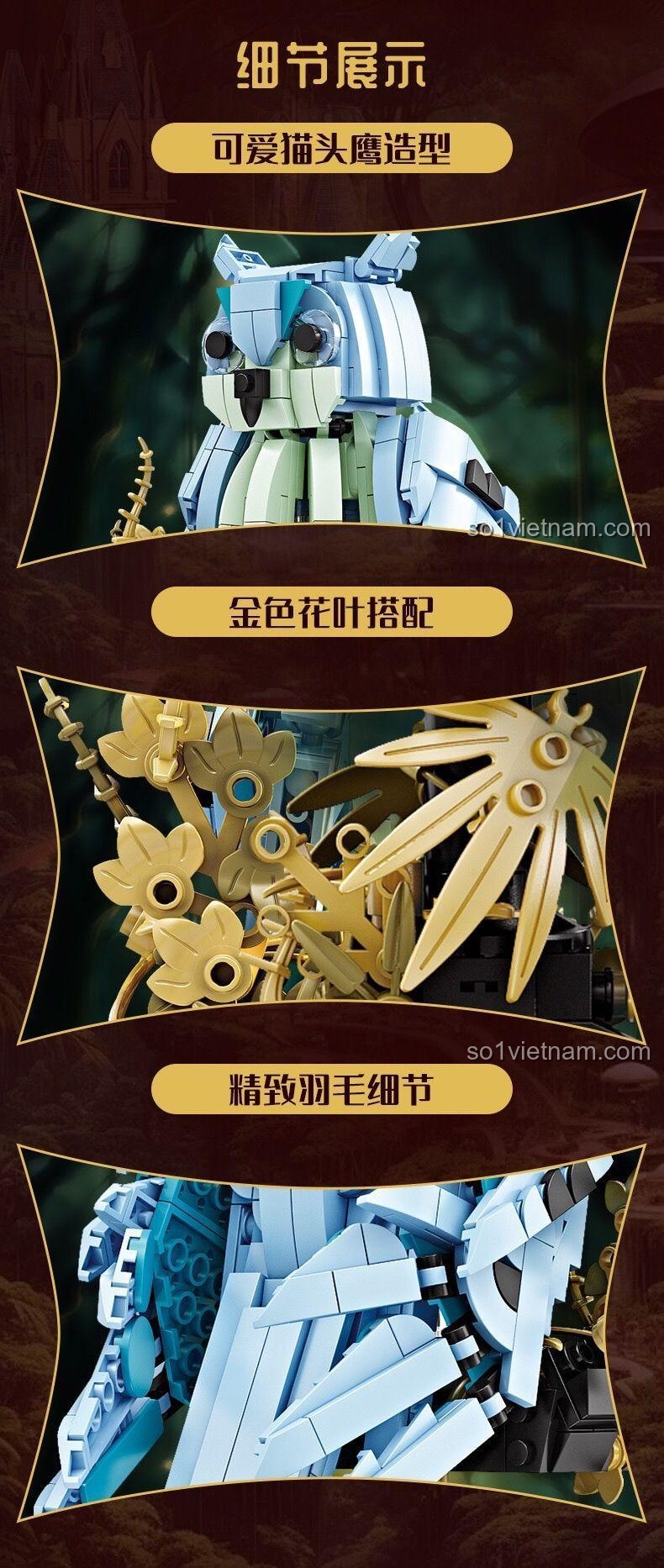 Kích thước mô hình đèn bàn cú mèo KAZI KY81151, đồ chơi lắp ráp