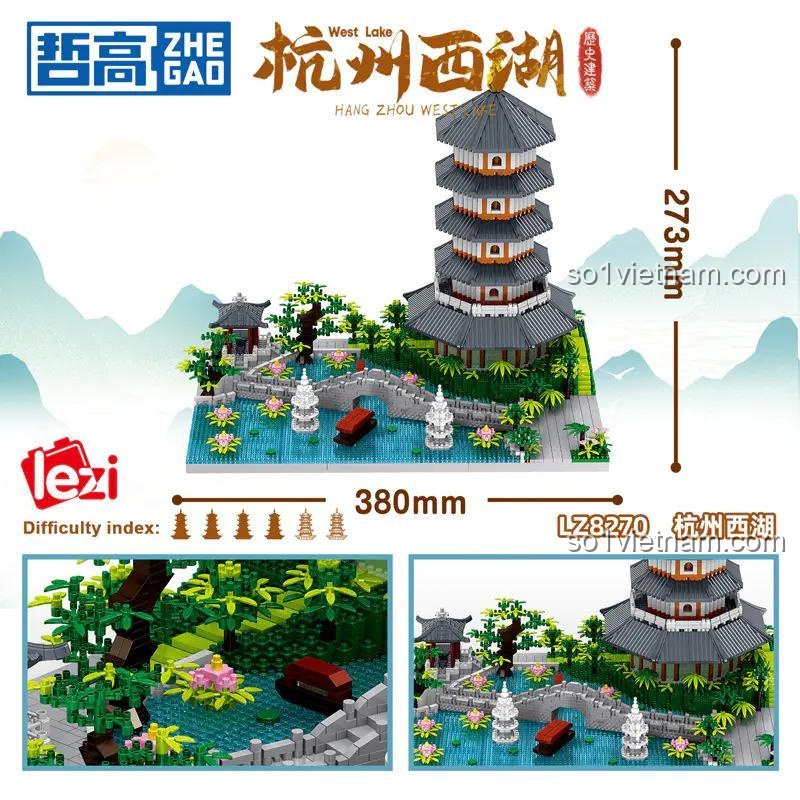 Kích thước mô hình kiến trúc Hàng Châu Tây Hồ ZHEGAO LZ8270
