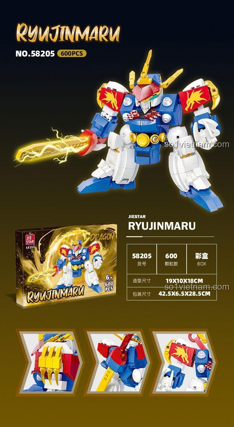 Kích thước mô hình Robot Rồng Thần RyuJinMaru JIESTAR 58205 sau khi lắp ráp: 19x10x18 cm