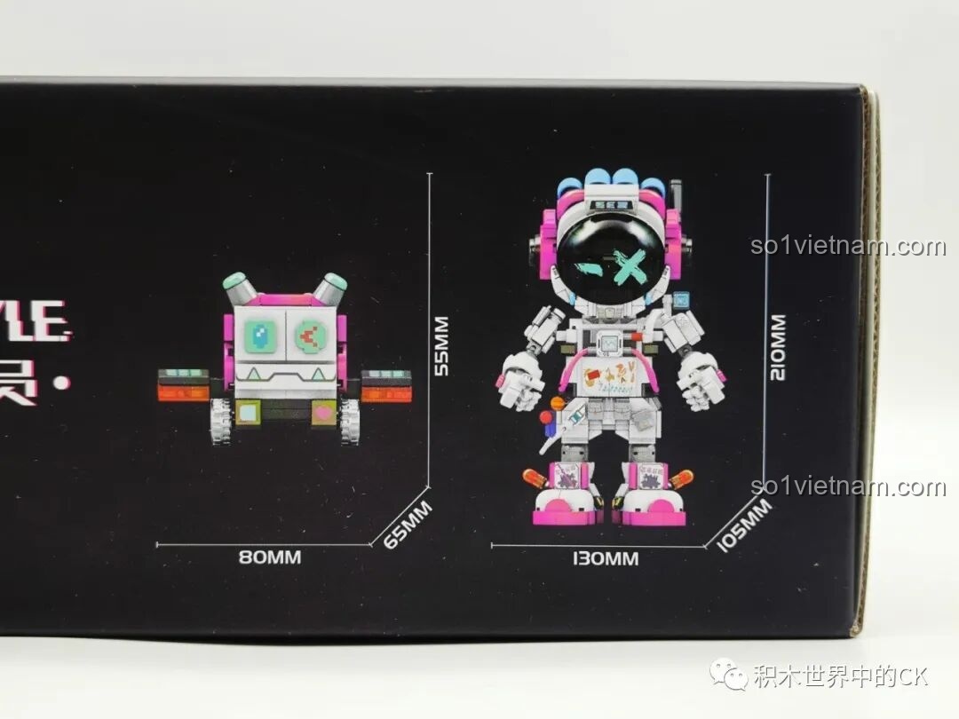 Thông số kích thước chi tiết của figure lắp ráp phi hành gia (21cm) và chó robot (5.5cm) trong bộ Sembo 203401.