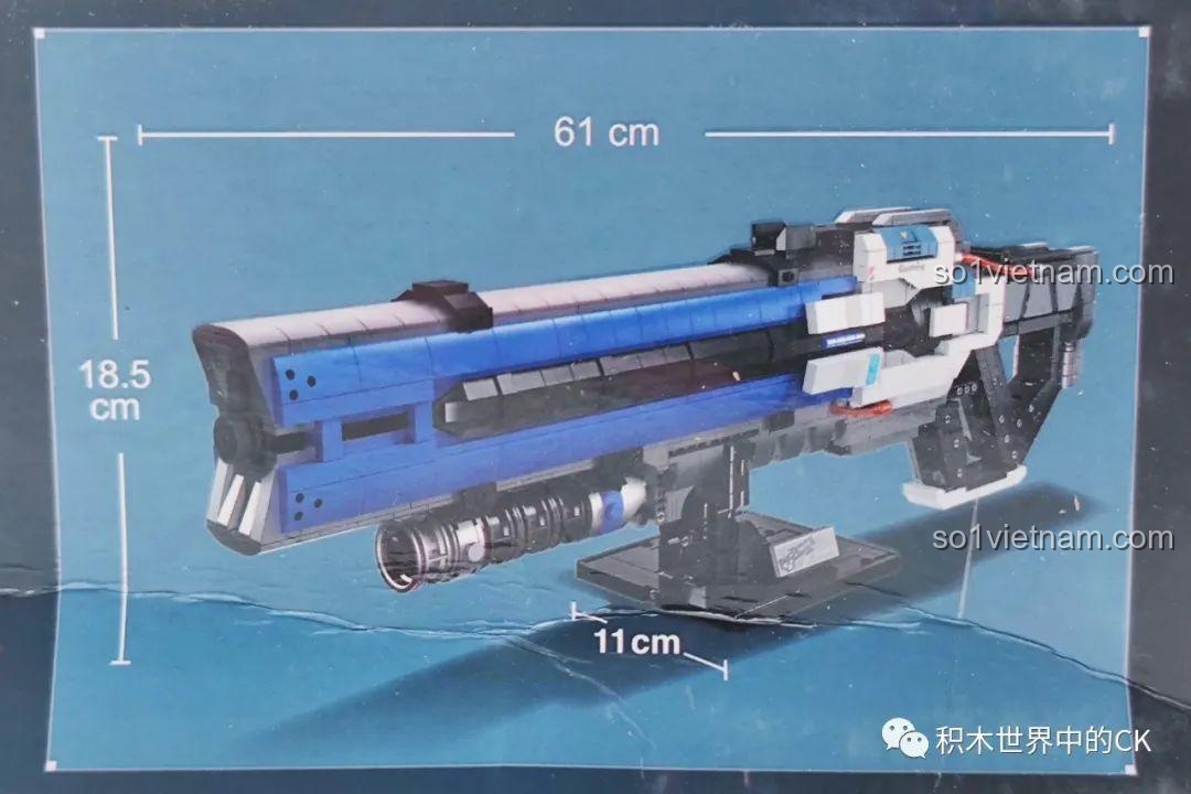 Thông số kích thước của mô hình súng JIESTAR 58023: dài 61cm, cao 18.5cm, rộng 11cm. Một mô hình tỉ lệ 1:1 ấn tượng.