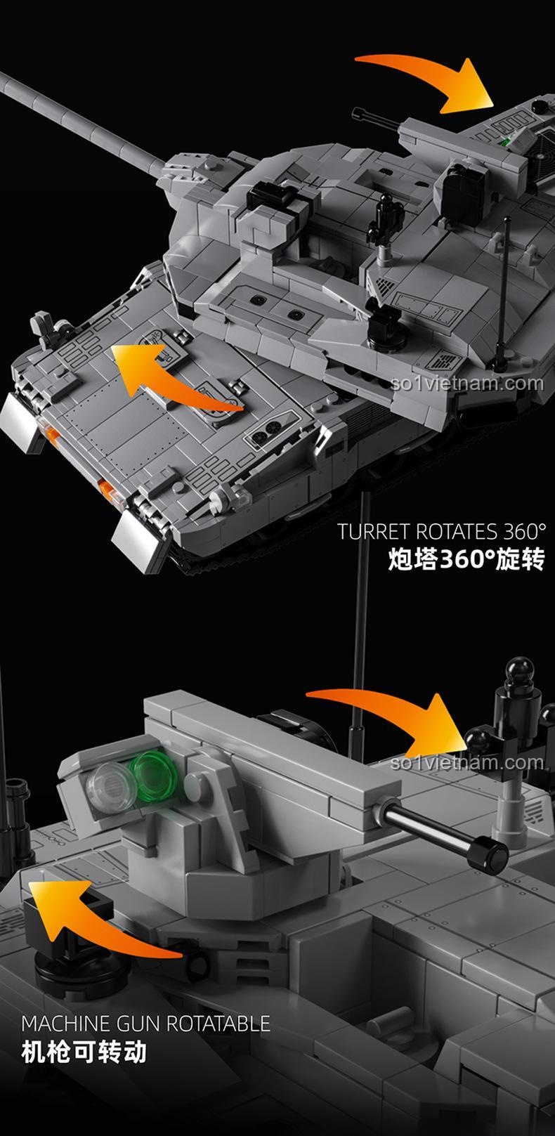 Kích thước mô hình xe tăng chiến đấu chủ lực EMBT 12GO 96002, đồ chơi lắp ráp quân sự cho bé trai 6 tuổi, chi tiết cao, có điều khiển từ xa