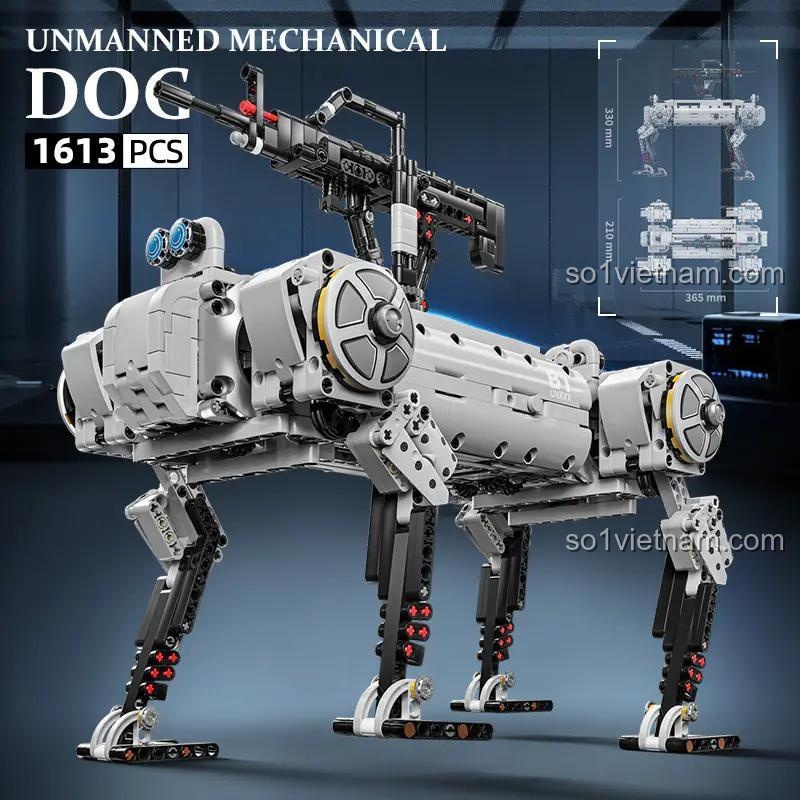 Kích thước robot chó máy không người lái 12GO 96009, bộ lắp ghép 1613 mảnh, đồ chơi mô hình robot chiến đấu, đồ chơi giáo dục cho bé trai 6 tuổi