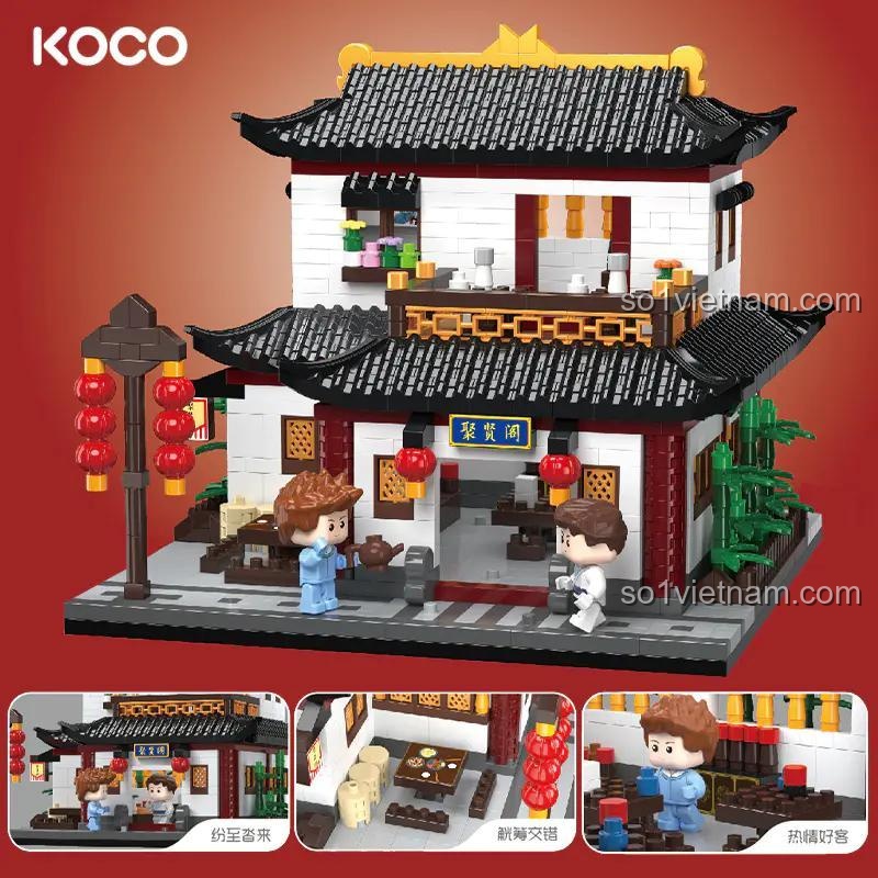Bộ lắp ghép KOCO 04019 Trung Hoa Phố Tụ Hiền Các, chi tiết nội thất, phù hợp cho bé 6 tuổi