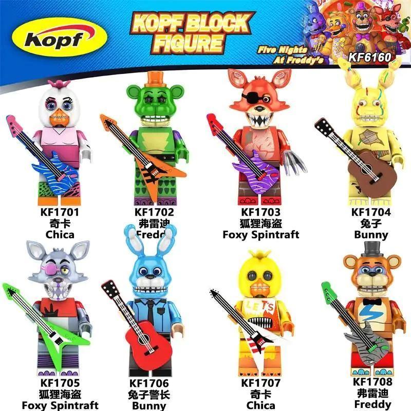 Bộ 8 mô hình nhân vật Five Nights at Freddy's KF1706, Freddy Fazbear, Chica, Foxy, Bonnie, Gregory, Glamrock Freddy, Glamrock Chica, Montgomery Gator, Roxanne Wolf, Vanny, đồ chơi lắp ghép kinh dị cho bé trai 6 tuổi
