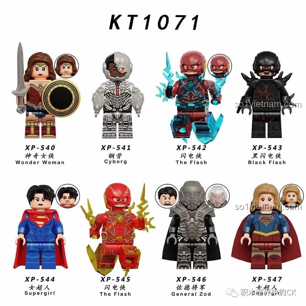 Bộ 8 Minifigure Siêu Anh Hùng DC KORUIT KT1071 với Wonder Woman, Cyborg, The Flash, Supergirl, Black Flash, General Zod.