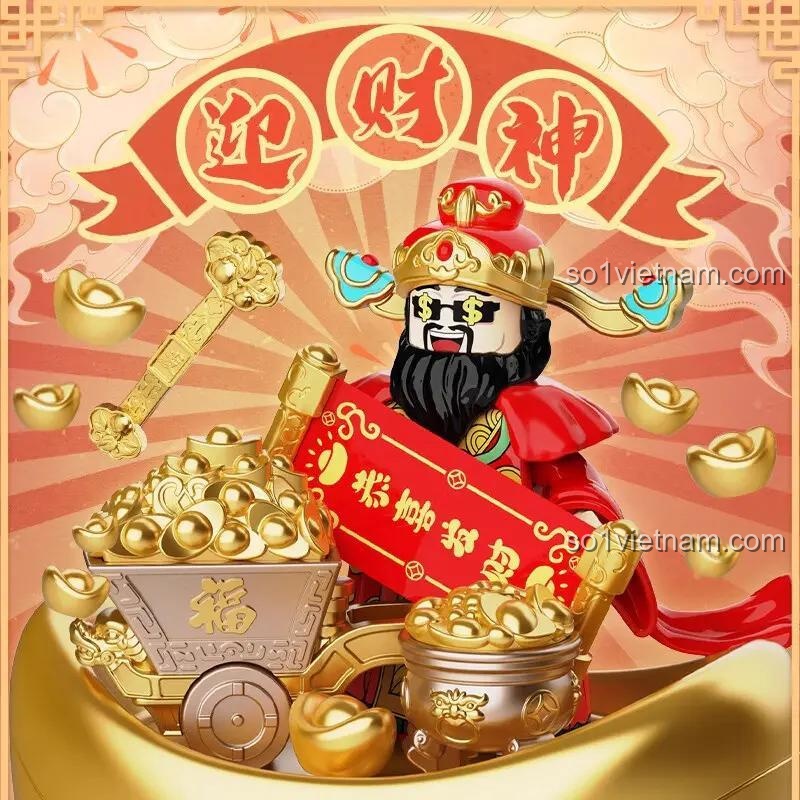 Mô hình Tài Thần 11028 库造 cầm cuốn Chúc Phúc, bộ đồ chơi Tài Thần, đồ chơi lắp ráp trang trí Tết