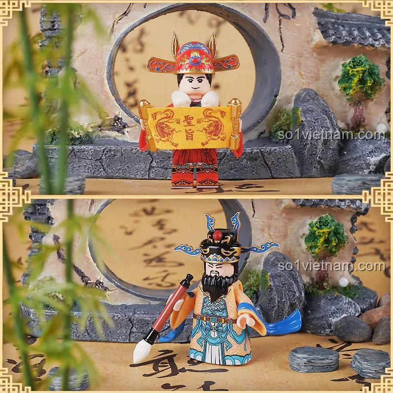 Cận cảnh mô hình Trạng Nguyên từ bộ đồ chơi Kuzhao 11725, chi tiết trang phục và Kim Bảng, đồ chơi mô hình 11725, phù hợp học sinh cấp 3 15 tuổi.