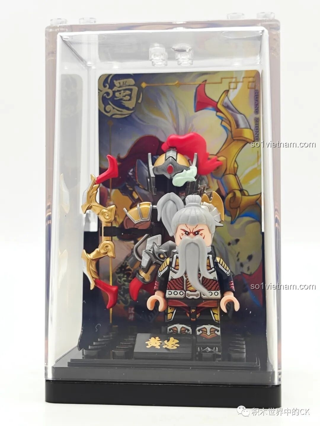Minifigure Quan Vũ Kuzhao Studio 11775 và các phụ kiện được sắp xếp gọn gàng trong hộp lót xốp.