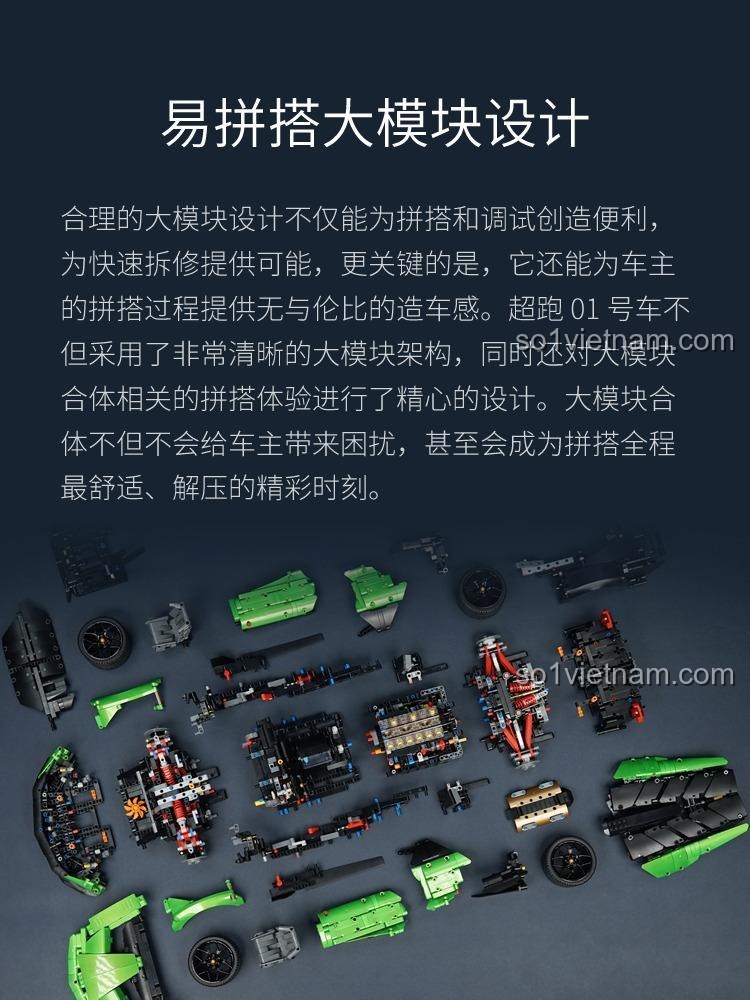 Mô hình siêu xe Lamborghini màu xanh lá và đen, tỉ lệ 1:8, 4100 chi tiết, kiểu Technic, có cửa cắt kéo, động cơ V12, hộp số 6 cấp, điều khiển từ xa, phù hợp cho bé trai 14 tuổi trở lên.
