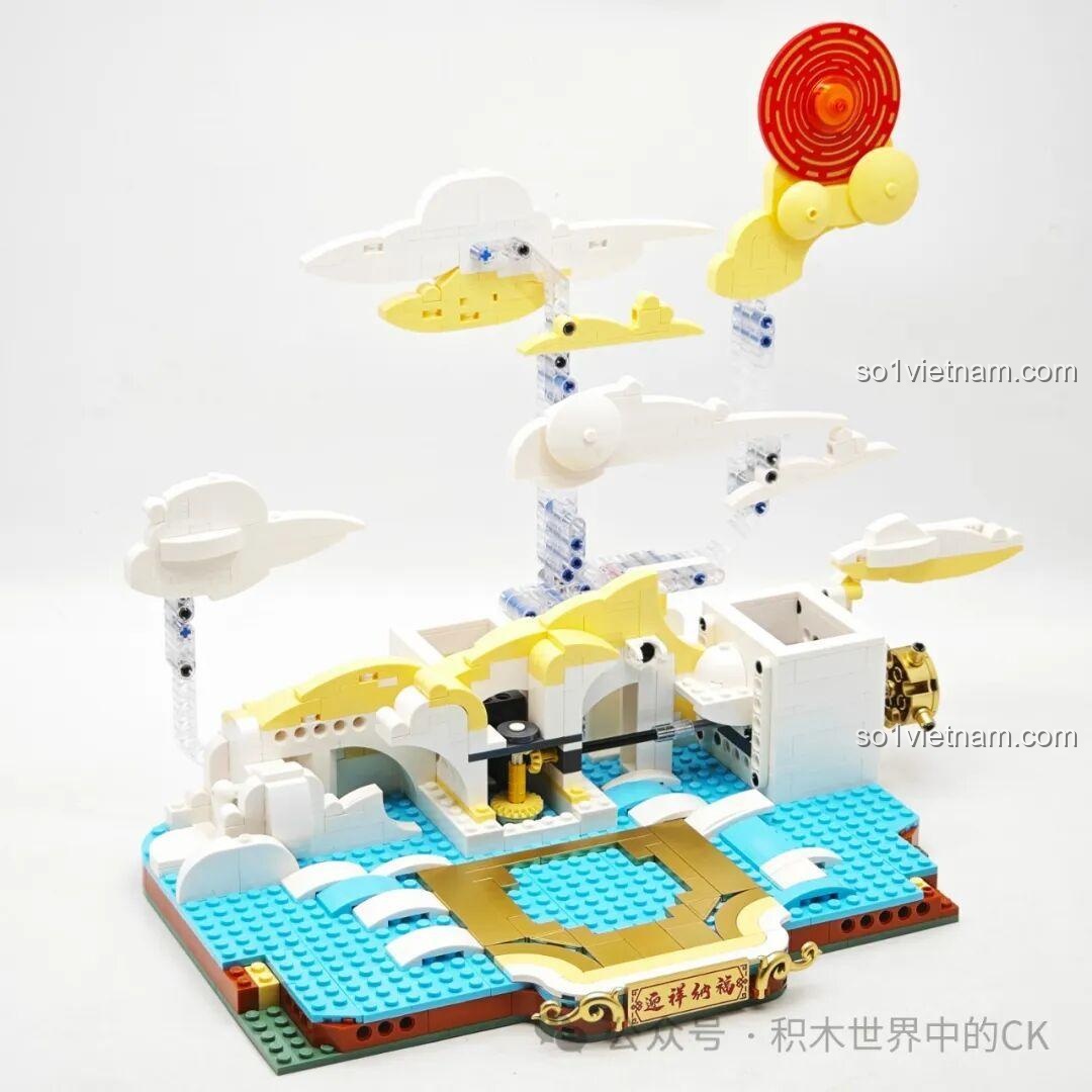 Lắp ráp bệ đỡ trung tâm màu vàng cho quả cầu ngọc của bộ Keeppley K19908 Rồng Vàng Ôm Ngọc.