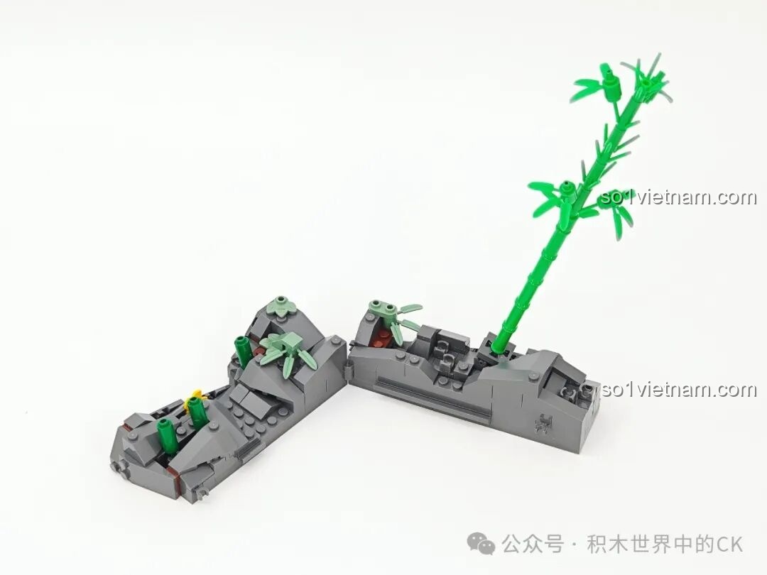 Lắp ráp cây tre đầu tiên lên phần nền đá của bộ mô hình kiến trúc cổ phong Lumibricks L9075.