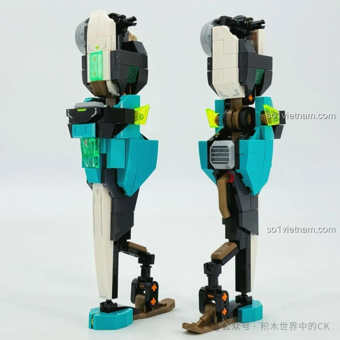 Lắp ráp phần chân của robot Ma Lễ Hồng, với thiết kế dài và các chi tiết giống như ván trượt.