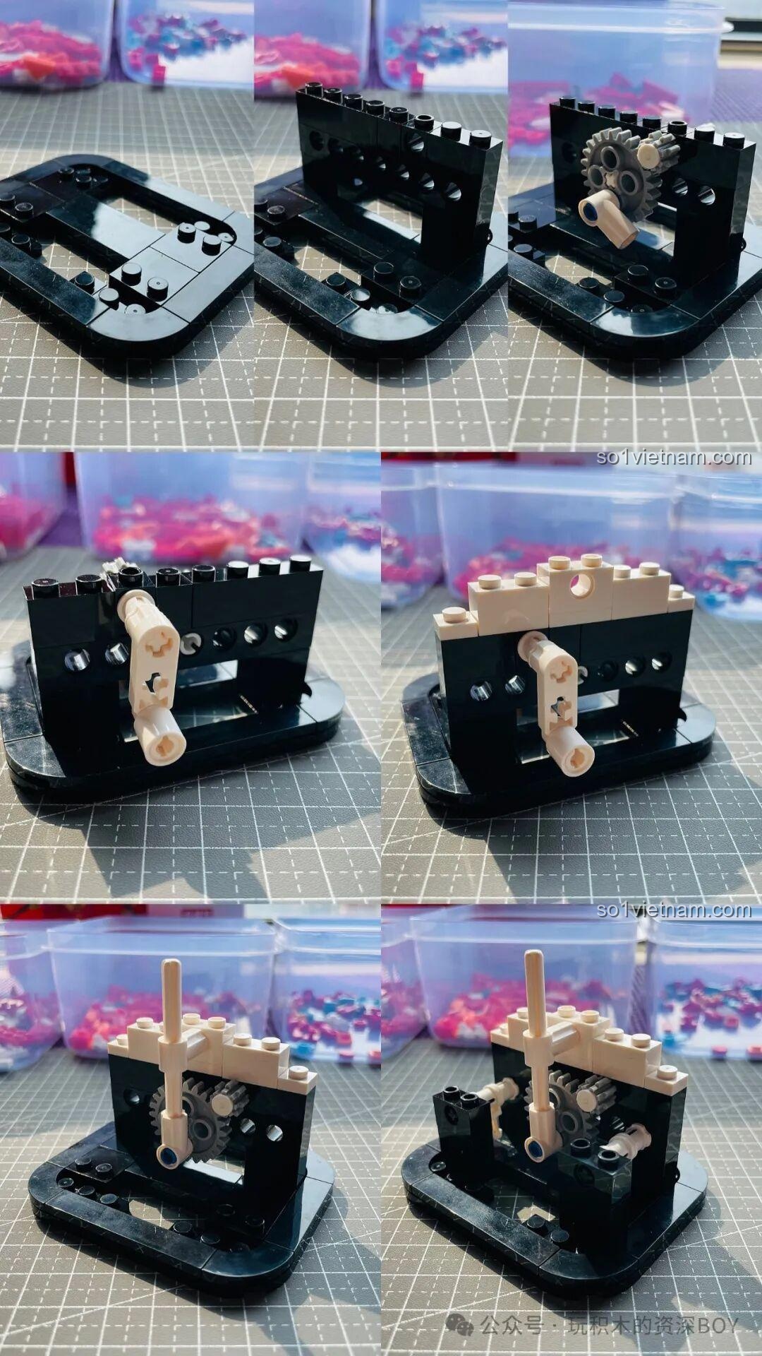 Quá trình lắp ráp cơ chế chuyển động và phần đế của mô hình Rồng Béo Trên Trời Gobricks G2401.