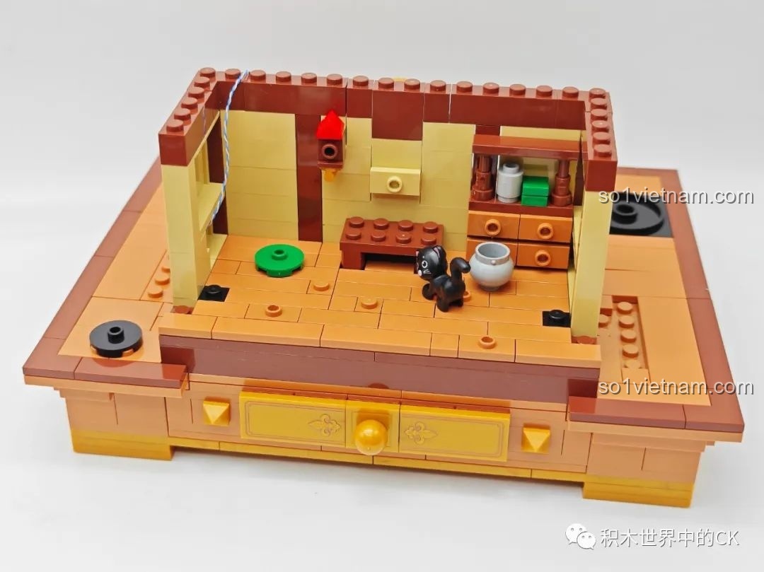 Quá trình lắp ráp phần đế của mô hình Pinocchio Wekki 506186, thể hiện cấu trúc cơ bản của sân khấu mini.