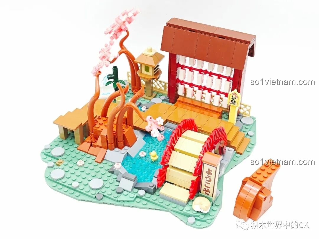 Lắp ráp phần thân cây anh đào được tạo hình nghệ thuật trong bộ Keeppley K20901 Hatsune Miku.