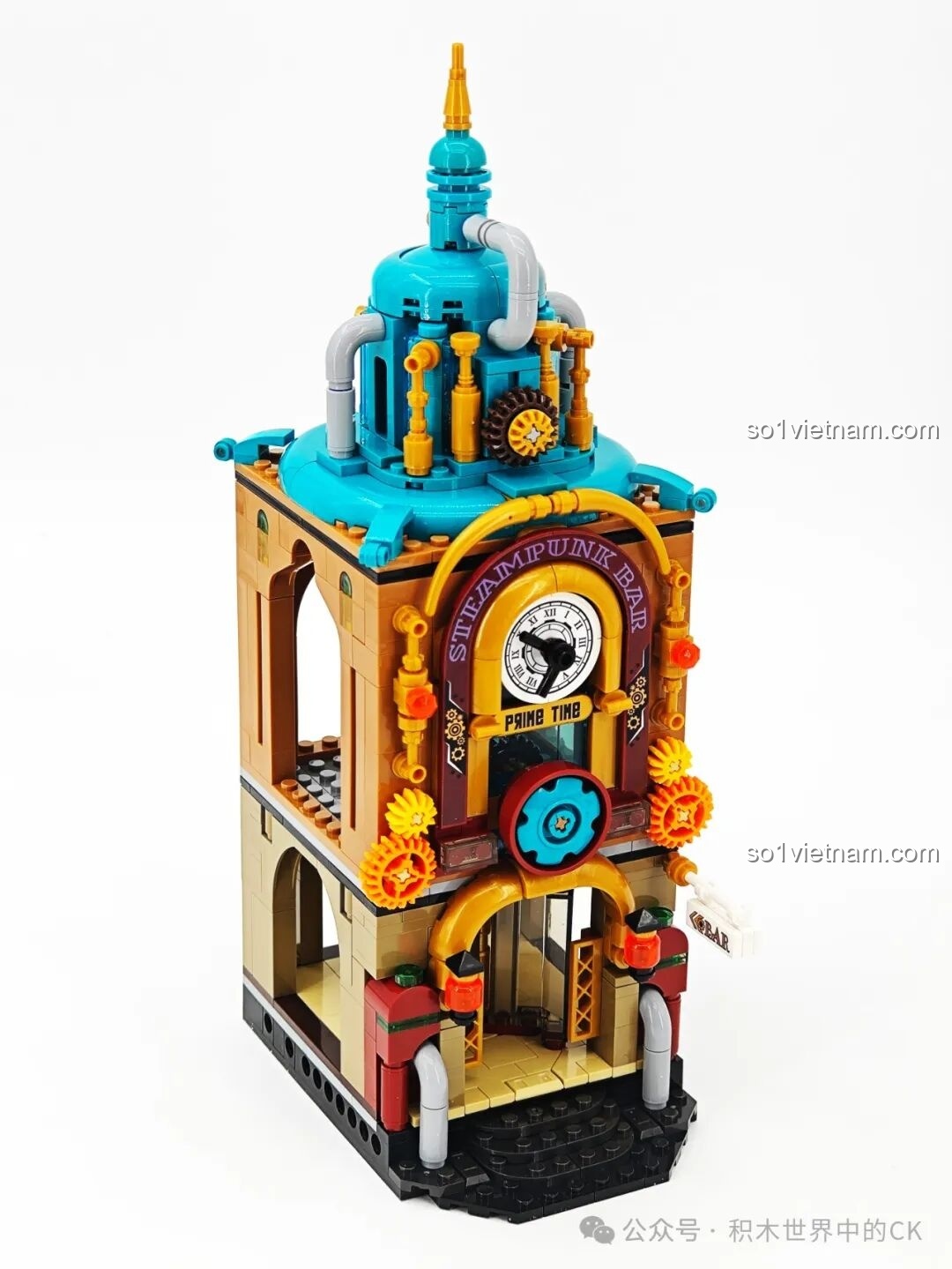 Xây dựng tháp đồng hồ trung tâm của mô hình ZHEGAO 958013, một trong những phần phức tạp và thú vị nhất của bộ lắp ráp.