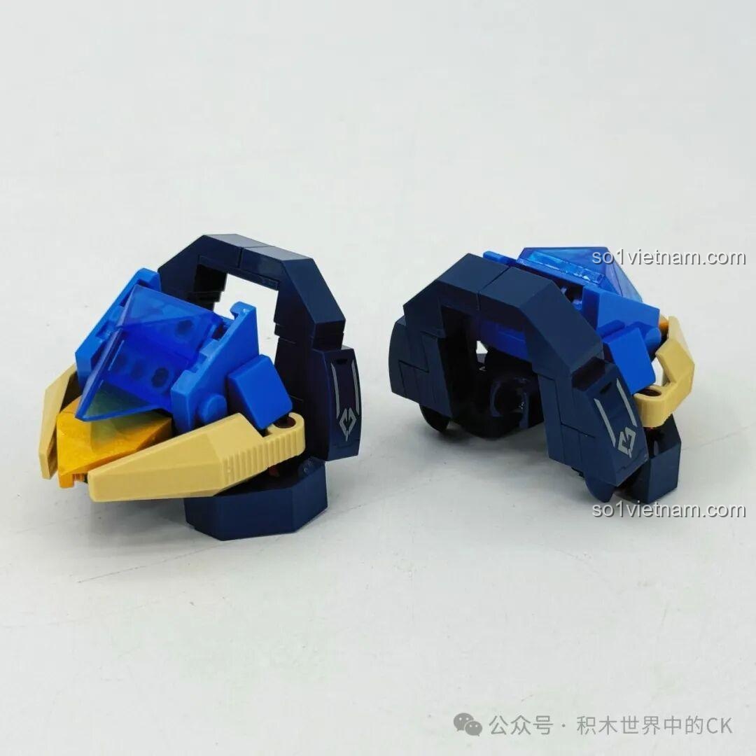 Lắp ráp phần giáp vai của robot Ma Lễ Thanh, với các chi tiết màu vàng và xanh tạo điểm nhấn.