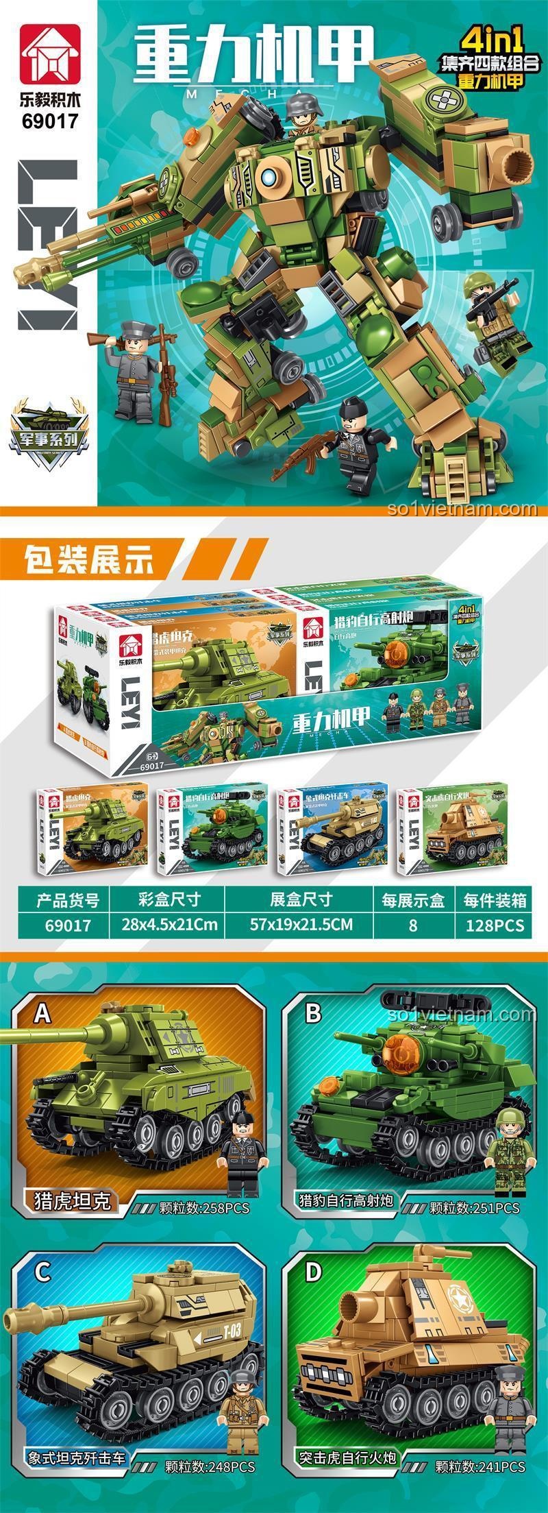 bộ lắp ghép Xe Diệt Tăng Voi LE YI 69017, đồ chơi mô hình Pháo Tự Hành Tấn Công Hổ, bộ đồ chơi quân sự cho bé trai 6 tuổi, siêu tiết kiệm