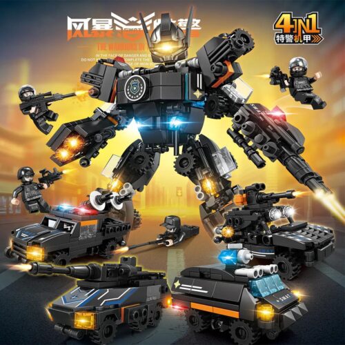 Bộ đồ chơi Xe Đặc Nhiệm SWAT LE YI 78015 Biến Hình Robot 4in1 có đèn LED và âm thanh, phù hợp cho bé trai 6 tuổi, giá tốt