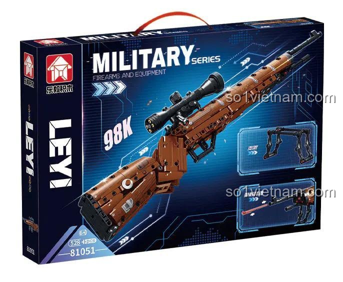 Hộp đựng Súng trường 98K LE YI 81051, Súng trường 98K, Súng bắn tỉa, Đồ chơi quân sự, 528 chi tiết, Độ tuổi 6+