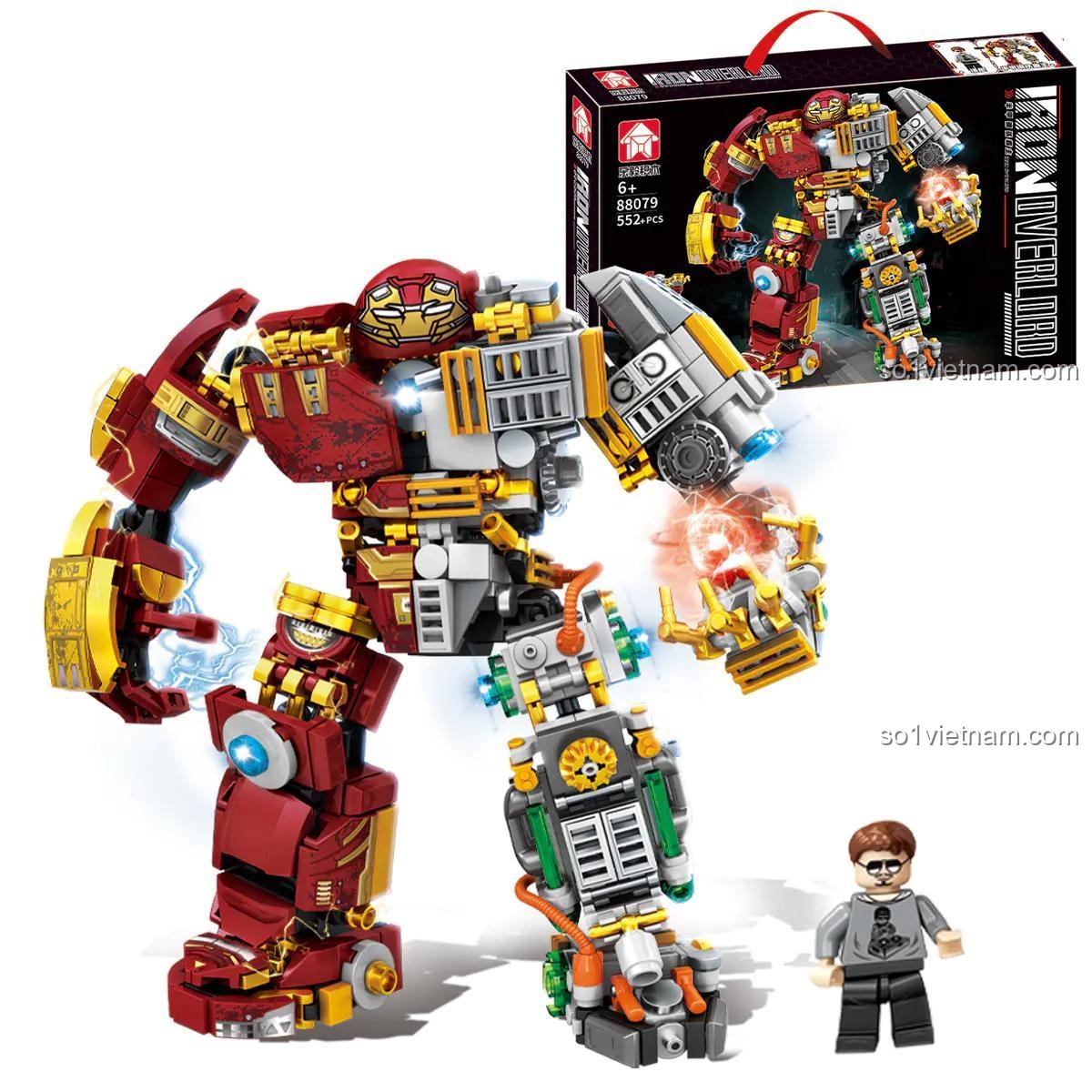 Hộp sản phẩm Bán Giáp Thép Thống Lĩnh 88079 của 乐毅积木 cùng minifigure, đồ chơi lắp ghép cho bé trai 6 tuổi