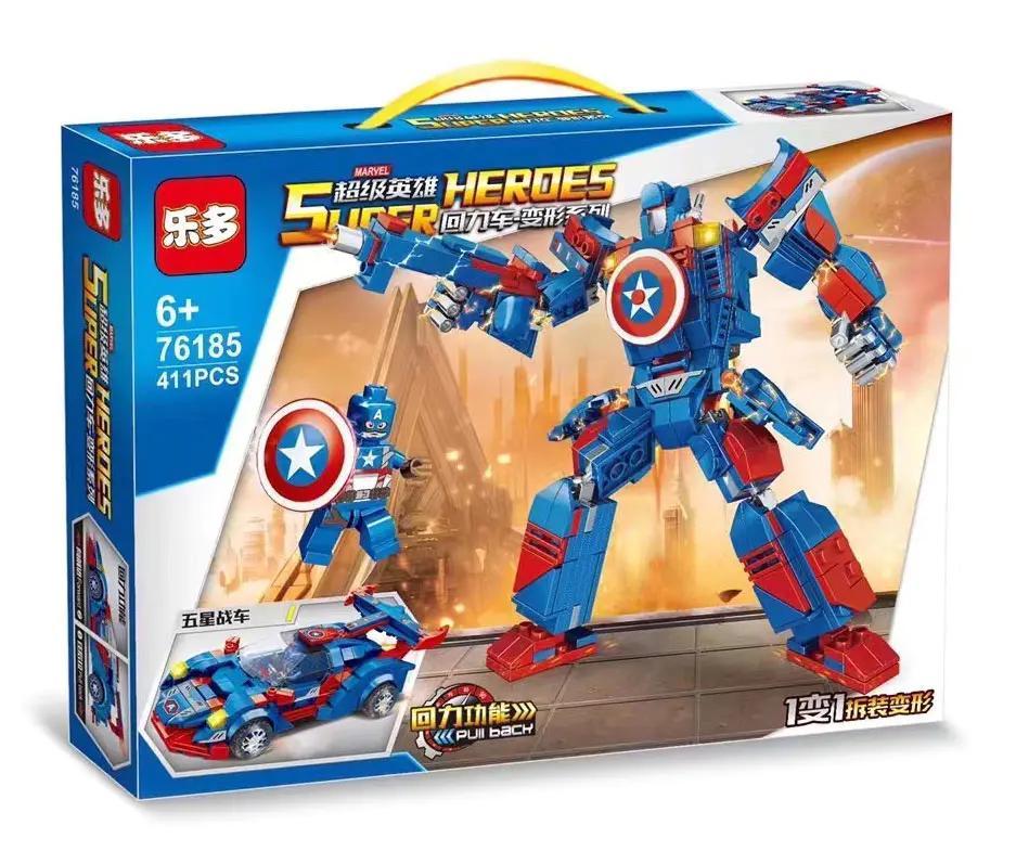 Bộ đồ chơi Siêu Anh Hùng Biến Hình Xe Hồi Lực Captain America LEDUO 76185, Robot Captain America, Xe Captain America, 411 mảnh, 6+ tuổi, Con trai, Biến hình Đỉnh Cao