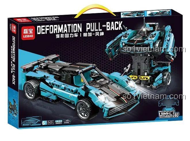 Hộp đồ chơi mô hình LEIBA 8297, bộ đồ chơi siêu xe Pagani Huayra biến hình, động cơ kéo lùi mạnh mẽ, cho bé trai 6 tuổi.