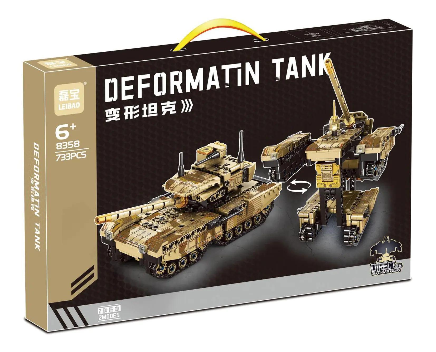 LEIBAO 8358 Xe Tăng Biến Hình, Xe Tăng Quân Sự, Robot Biến Hình, Mô hình Xe Tăng, Đồ chơi xây dựng, 733 mảnh, 2 dạng lắp ráp, Màu vàng, nâu, xám, đen, cho bé trai 6 tuổi, giá tốt, chất lượng cao