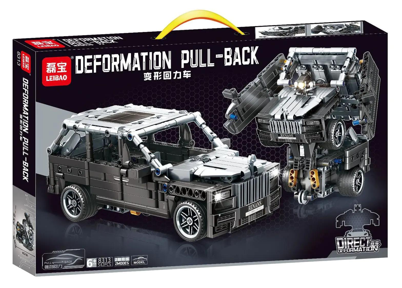 Bộ lắp ghép LEIBAO 8313 Xe biến hình Rolls-Royce màu xám, Robot biến hình màu xám, Xe SUV màu xám, Động cơ kéo lùi, 542 mảnh, Độ tuổi 6+