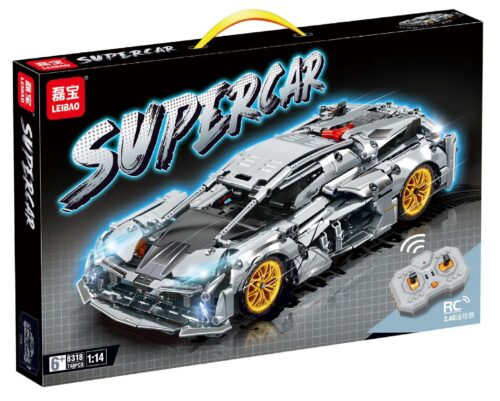 LEIBAO 8318 Siêu xe Silver Shadow Demon Sports Car, bộ đồ chơi xe hơi điều khiển từ xa, tỉ lệ 1:14, 748 chi tiết, đèn LED, phù hợp cho bé trai 6 tuổi
