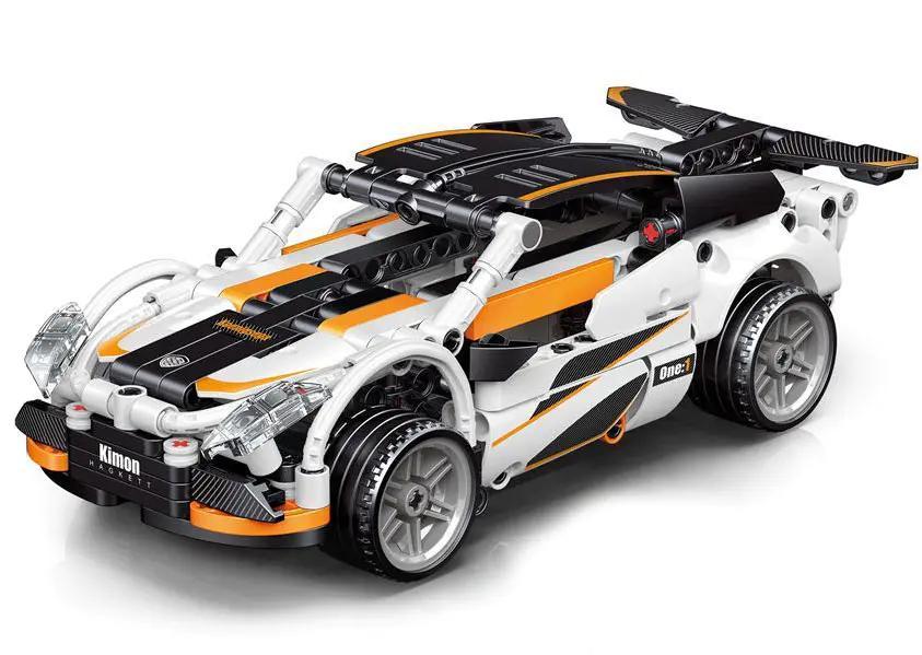 Mô hình xe hơi lắp ghép LEIBAO 8329 màu trắng cam, tỉ lệ 1:22, 366 mảnh ghép, động cơ dây cót, phù hợp cho bé trai 14 tuổi