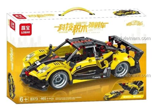 Hộp đựng bộ đồ chơi xe thể thao bắn tốc độ LEIBAO 8373, có hình ảnh sản phẩm và thông số 6+ tuổi, 465 chi tiết