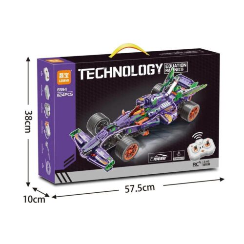 Hộp bộ lắp ghép LEIBAO 8394 Xe đua F1 EVA Unit-01 điều khiển từ xa, hiển thị kích thước hộp 57.5x38x10 cm, phù hợp bé trai 8 tuổi, giá tốt.