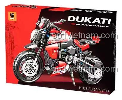 Hộp sản phẩm mô hình xe mô tô Ducati V4S LEIMAO H1128, bộ lắp ráp kỹ thuật, 816 mảnh, cho bé 14 tuổi