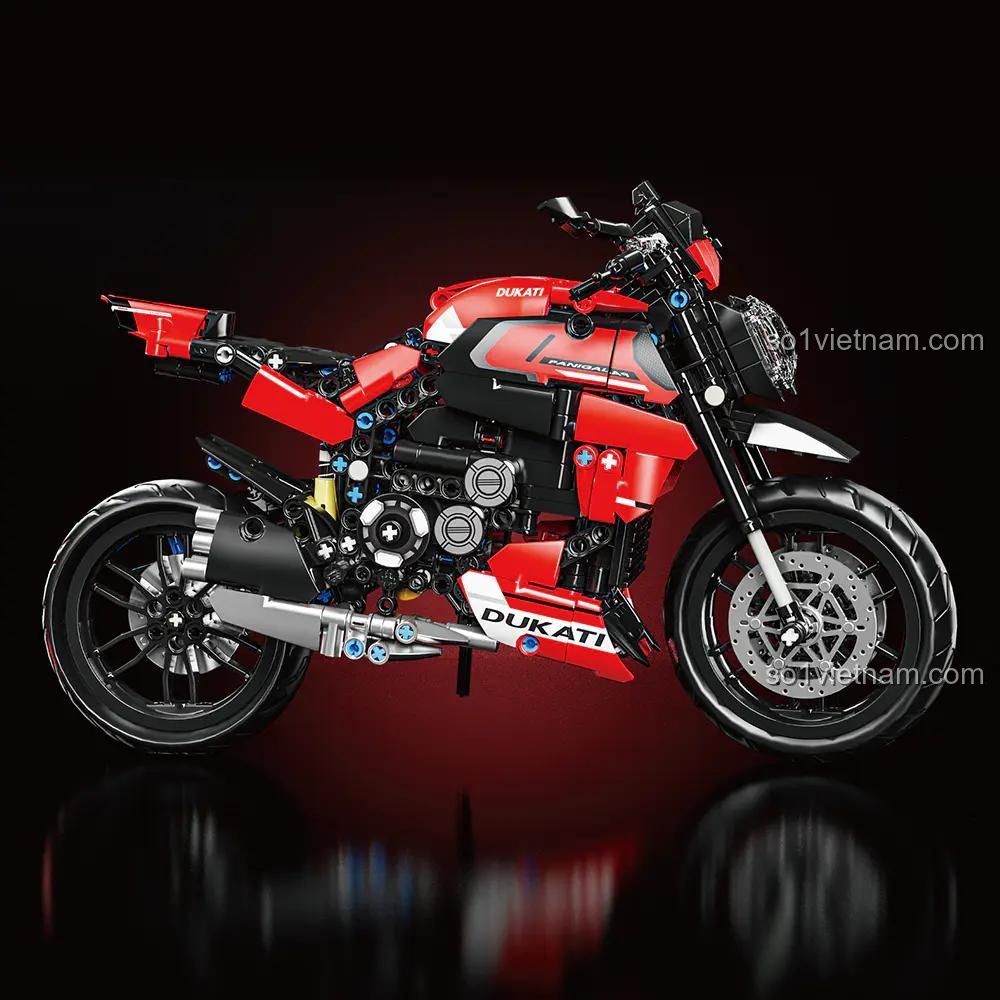 Mô hình xe mô tô Ducati V4S LEIMAO H1128, bộ lắp ráp kỹ thuật, 816 mảnh, cho bé 14 tuổi, nhìn từ bên cạnh