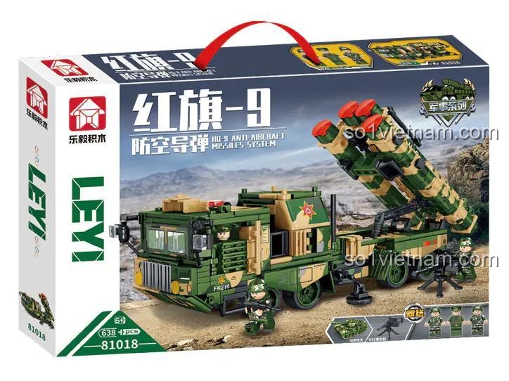 Hộp bộ lắp ghép Leyi Bricks 81018 Xe Tên lửa Phòng không HQ-9, đồ chơi xếp hình cho bé trai 5 tuổi, mô hình quân sự giá rẻ