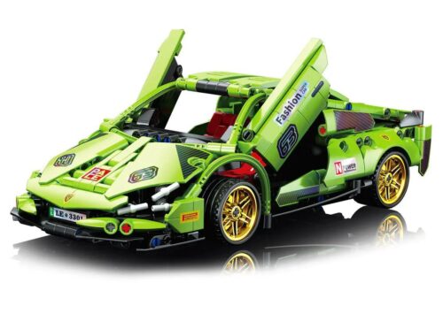 Bộ lắp ghép Siêu xe Lamborghini Bò Xanh LELE BROTHER 3300 màu xanh lá, có động cơ kéo lùi, tỉ lệ 1:18, phù hợp cho con trai 6 tuổi, giá tốt