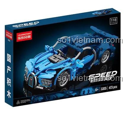 Hộp đồ chơi xây dựng 3305 Siêu xe Bugatti Chiron LELE BROTHER, 473 mảnh ghép, chất lượng cao, đáng tiền cho bé trai 6 tuổi