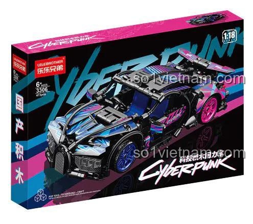 Hộp sản phẩm bộ lắp ghép LELE BROTHER 3306 Xe Bugatti Chiron Cyberpunk, đồ chơi mô hình Bugatti Chiron 473 mảnh, phù hợp bé trai 6 tuổi, giá tiết kiệm.