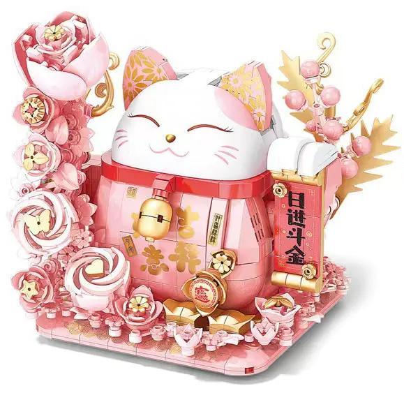 Bộ đồ chơi LELE BROTHER 9021 Mèo Thần Tài May Mắn màu hồng trắng, biểu tượng may mắn cho bé gái 6 tuổi, giá tốt.